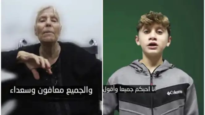 Video Hamas menampilkan sandera seorang wanita tua berusia 77 tahun dan anak laki berusia 13 tahun.